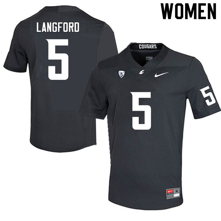 Women #5 Derrick Langford Washington State Cougars College Football Jerseys Sale-Charcoal